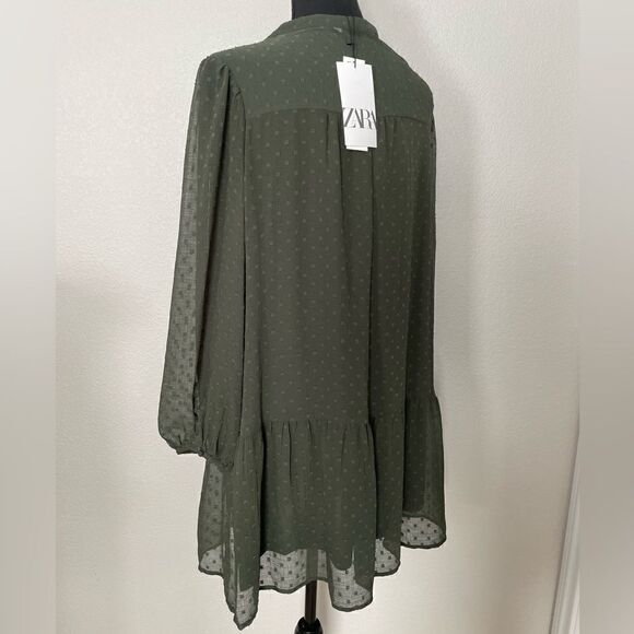 NWT Zara Lace Insert Dotted Mesh Dress - Picture 13 of 15